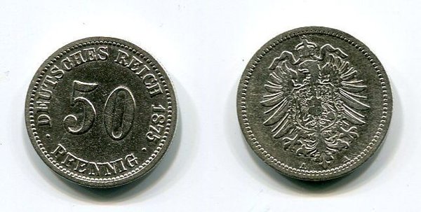 50 Pfennig Kaiserreich 1875 A  Erhaltung: vorzüglich Jäger 7