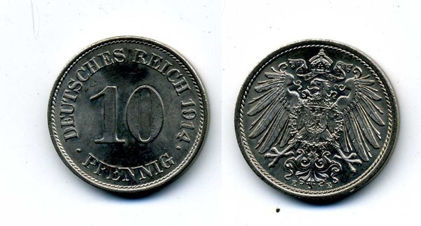 10 Pfennig Kaiserreich 1914 E Erh.Stgl Jäger 13