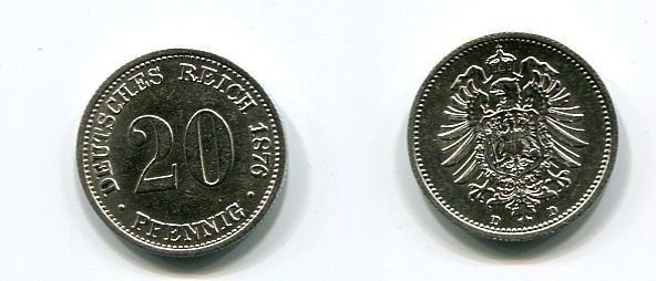 20 Pfennig Kaiserreich  1876 D Jäger 5 Erhaltung: Stgl