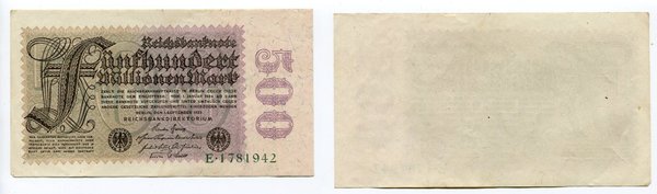 500 Millionen Mark Reichsbanknote 1923 Erh. II Ros. 109 a