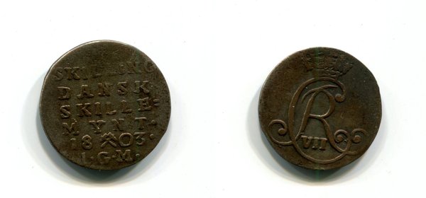 Dänemark 2 Shilling Christian VII 1803 Erh. s