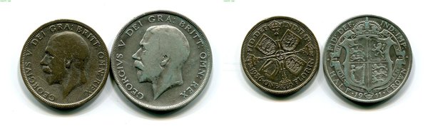 England Georg V Half Crown 1911 one Florin 1936 Erh ss 925er Silber