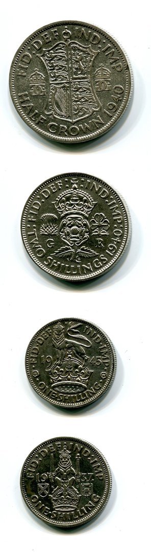 Großbritannien George VI 1/2 Crown, Two Shilling,2 x One Shilling