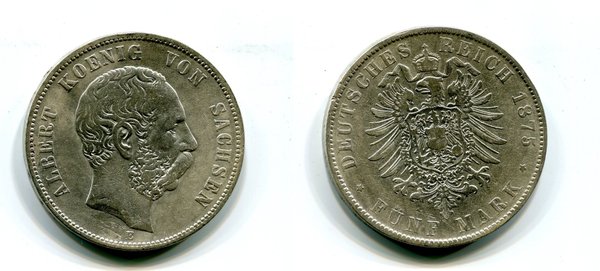5 Mark Albert von Sachsen 1875 Erhaltung: ss Jäger: 122