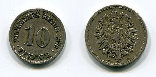 10 Pfennig Kaiserreich 1876 B Erhaltung: ss Jäger: 4