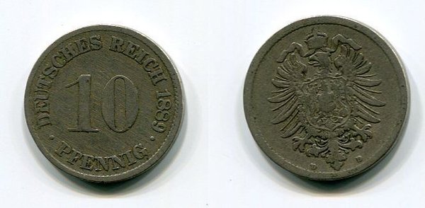 10 Pfennig Kaiserreich 1889 D Erhaltung: ss Jäger: 4