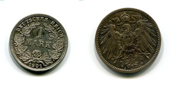 1 Mark Kaiserreich neuer Adler 1901 A  Erh. ss Jäger 17